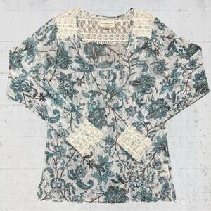 Denim & Supply Ralph Lauren Floral Paisley Mesh Lace Henley XL Y2K Fairy Grunge